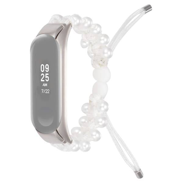 Xiaomi Mi Smart Band 6 / 5 stilfuld perle dekoration snor design urrem - Hvid White