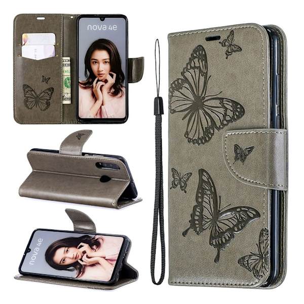 Butterfly Huawei P30 Lite kotelot - Harmaa Silver grey