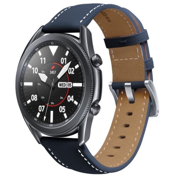 Fine stitch äkta läder klockarmband för Samsung Galaxy Watch 3 (41mm) - blå Blå