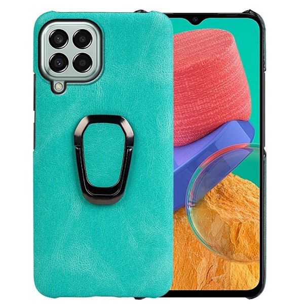 Stötsäkert läderfodral med oval kickstand för Samsung Galaxy M33 5G - Cyan Grön