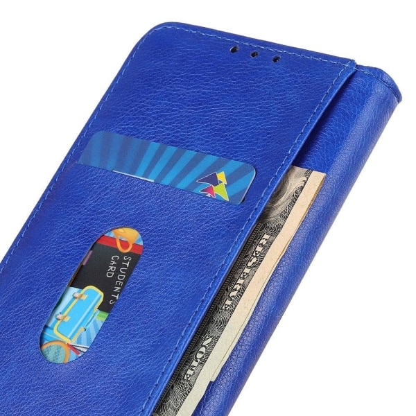 Äkta läder Nokia C21 Plus fodral med magnetisk stängning Blå