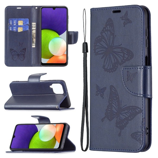 Butterfly läder Samsung Galaxy A22 4G fodral - Blå Blå