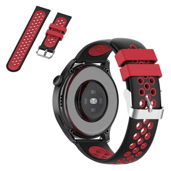 22mm Universal tofarvet sporty silikone urrem - Sort / Rød Red