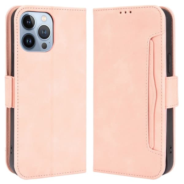 Moderne iPhone 14 Pro Max læderetui med pung - Pink Pink