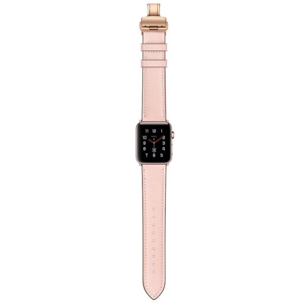 Apple Watch Series 5 40mm kestävä aitoa nahkaa oleva ranneke - Ruusukultainen Solki / Pinkki Pink