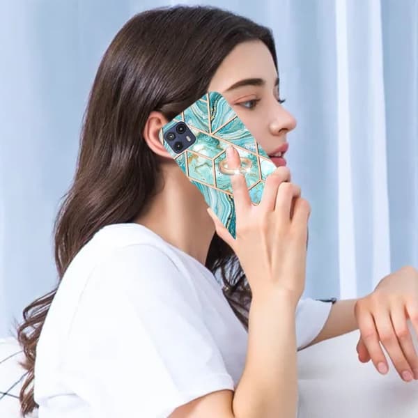 Marble Mønstret Deksel med Ring Holder til Motorola Moto G50 5G - Blå Blue