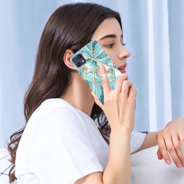 Marble Patterned Suojakuori With Ring Holder For Motorola Moto G50 5G - Sininen Blue