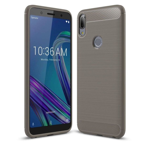 Asus ZenFone Max Pro (ZB602KL) Hiilikuitu harjattu silikooni muovinen takasuoja kuori - Harmaa Silver grey