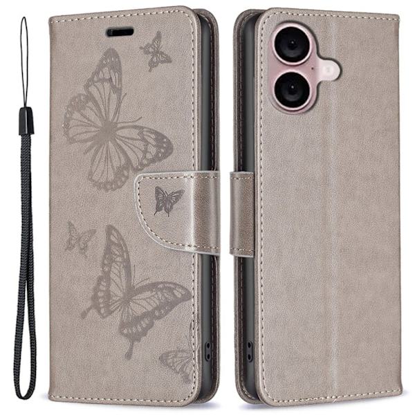 Butterfly iPhone 16 Plus skinnveske - Grå Silver grey