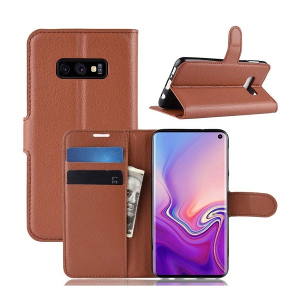Samsung Galaxy S10e litchi skin læder flip etui - Brun Brown