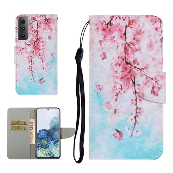 Wonderland Samsung Galaxy S21 Plus 5G flip kuoret - Vaaleanpunainen Kukka Pink