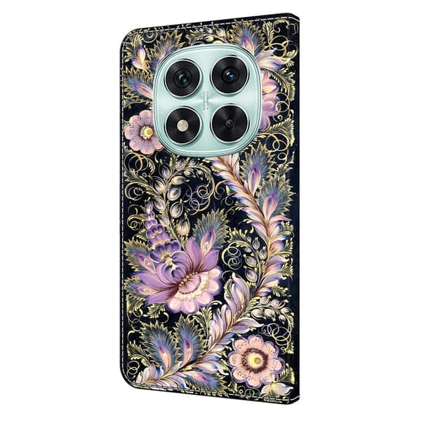 Xiaomi Redmi Note 14 Pro+ 5G plånboksfodral mönster tryck stativ läder flip telefonskal - Vintage Guldnål Guld
