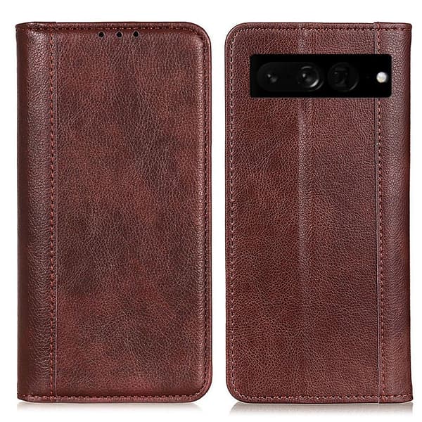 Äkta läder Google Pixel 7 Pro fodral med magnetisk stängning Brun