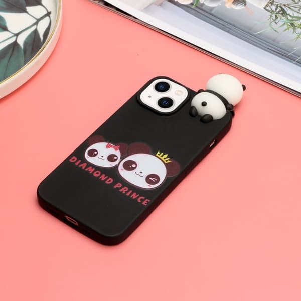 Cute 3d iPhone 14 Etui - To Pandaer Black
