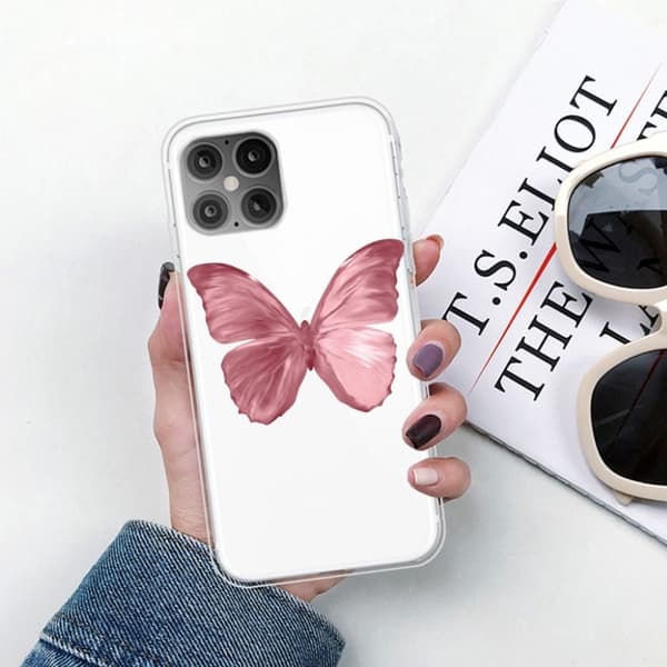 Butterfly iPhone 12 Pro Max nahkakotelo - Kaunis Perhonen Pink