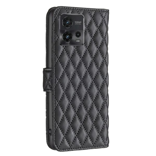 Rhombus mat Motorola Moto G72 flip etui - Sort Black