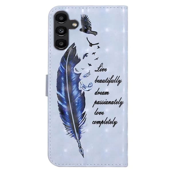 Samsung Galaxy S24 FE Case 3D Pattern Printed Leather Phone Cover Kortholder - Blå Fjer Blue