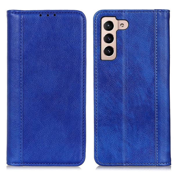 Ekte lærdeksel med magnetisk lukking for Samsung Galaxy S23 - Blå Blue
