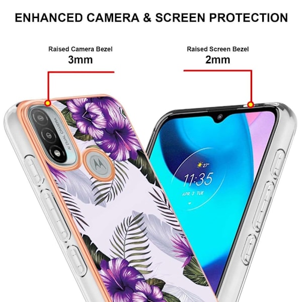 Marble Motorola Moto E30 / E40 / E20 Etui - Lilla Blomster Purple