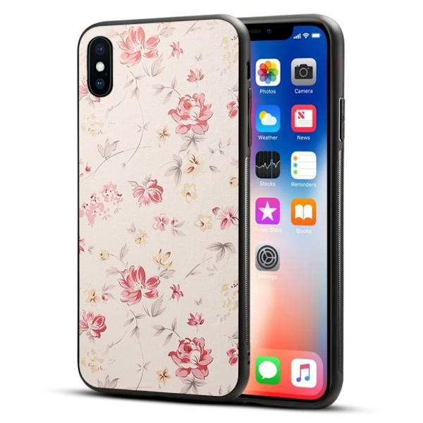 iPhone 9 Plus mobilskal plast silikon syntetläder blommönster - Vacker blomma Röd