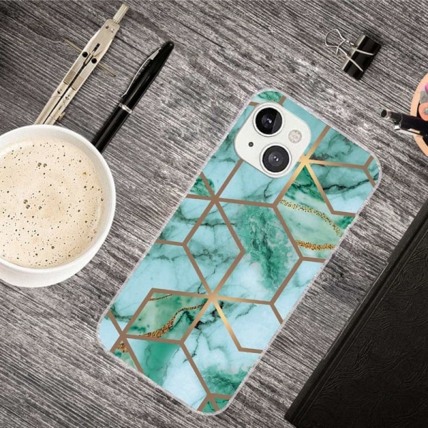 Marble design iPhone 14 Plus cover - Smaragdfarvet Terningemønster Green