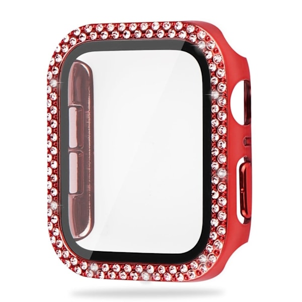 Apple Watch SE 2022 (44mm) rhinestone décor cover with tempered glass - Red Röd