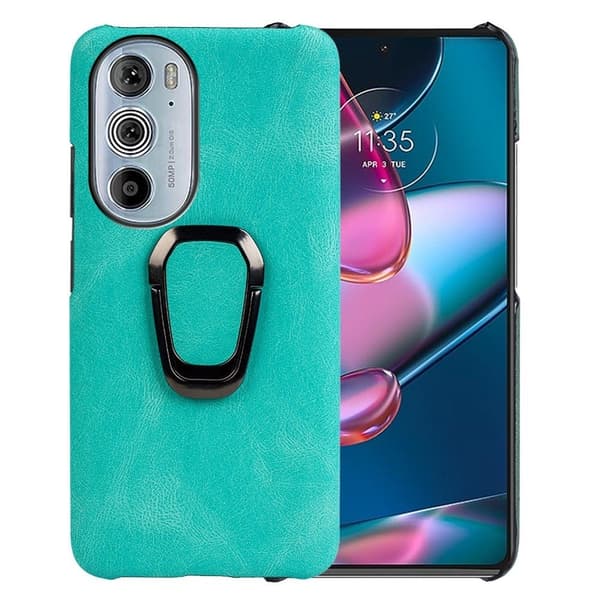 Stötsäkert läderfodral med oval kickstand för Motorola Edge 30 Pro - Cyan Grön