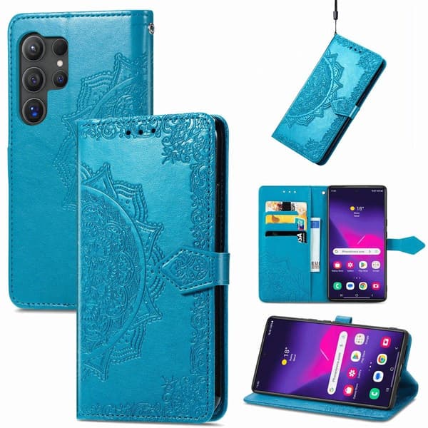 Mandala läder Samsung Galaxy S25 Ultra fodral - Blå Blå