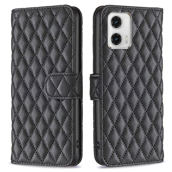 Rhombus mat Motorola Moto G73 flip etui - Sort Black