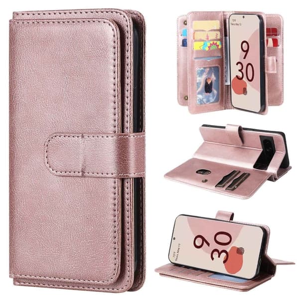 Lommebok-etui med 10 lommeseksjoner for Google Pixel 7 Pro - Rose Gull Pink