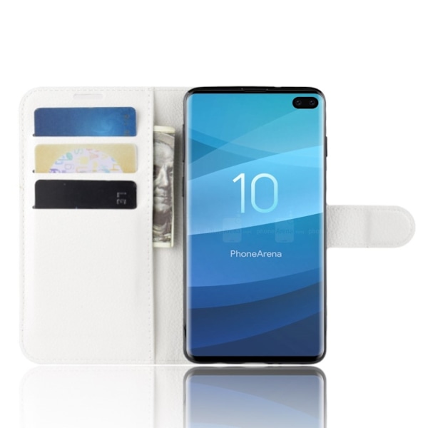 Samsung Galaxy S10 Plus litchi skin læder flip etui - Hvid White