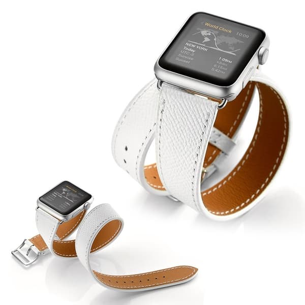Apple Watch Series 5 44mm palm tekstur ægte læder Urrem - Hvid White
