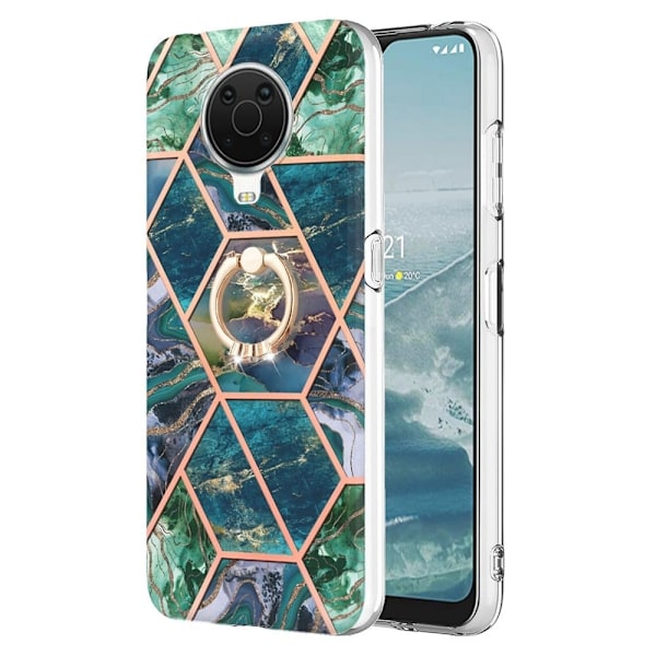 Marble Mønstret Deksel med Ring Holder til Nokia G10 / G20 - Blå / Grønn Blue