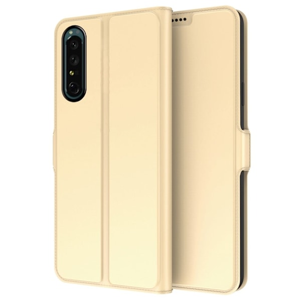 Sileä ja ohut premium-PU-nahkakotelo Sony Xperia 5 III - Kulta Gold