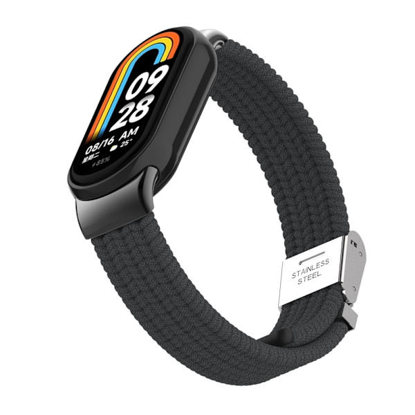 Elastisk nylonrem med fletning til Xiaomi Smart Band 8 - Trækul Sort Black