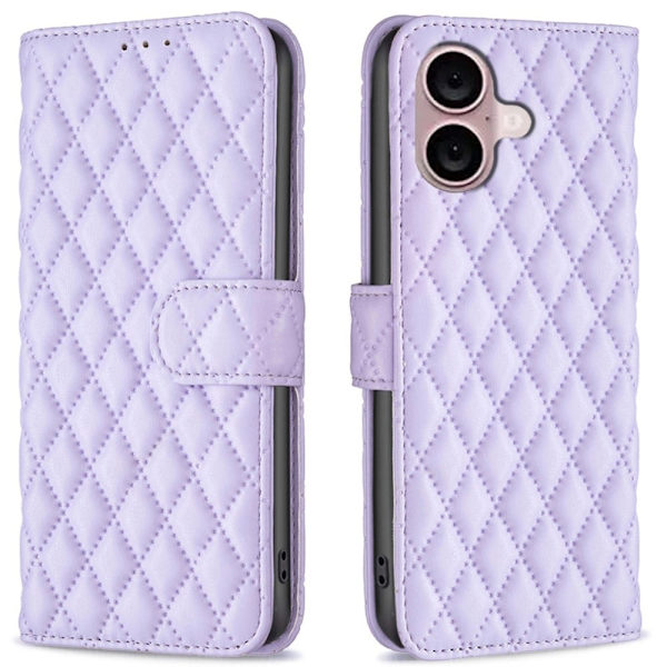 Rombemønster, matt flip-deksel for iPhone 16 Plus - Lilla Purple