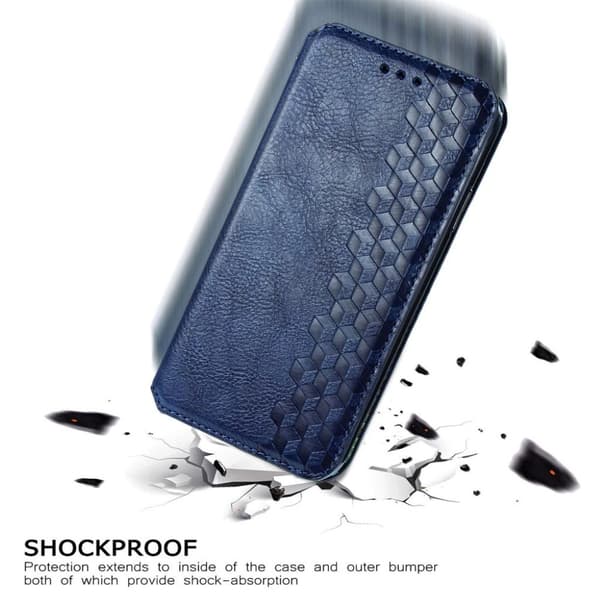 Lær Etui med A Stilfull Rhombus Imprint til Samsung Galaxy S21 FE - Blå Blue