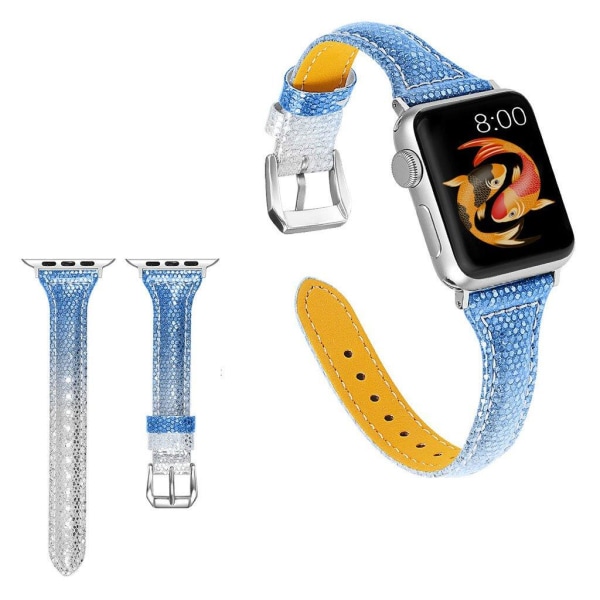 Apple Watch Series 5 40mm bling ægte læder Urrem - Blå Blue