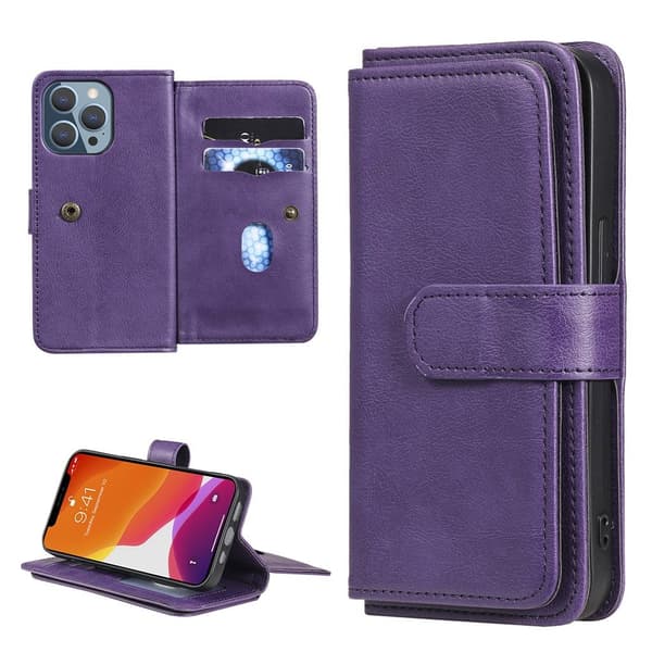 iPhone 13 Pro etui med pung & 10 kortpladser – Lilla Purple
