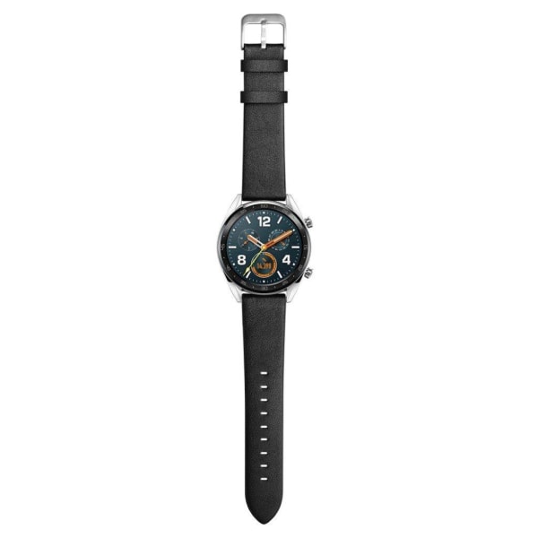 Huawei Watch GT / Watch Magic / Watch 2 kestävä aitoa nahkaa oleva ranneke - Musta Black