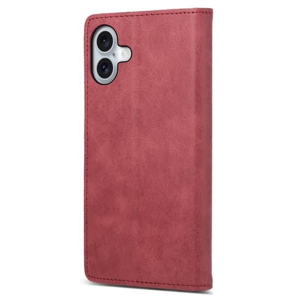 DF-05 iPhone 16 Plus-etui RFID-blokerende vegansk læderpung-telefon cover - Rød Red