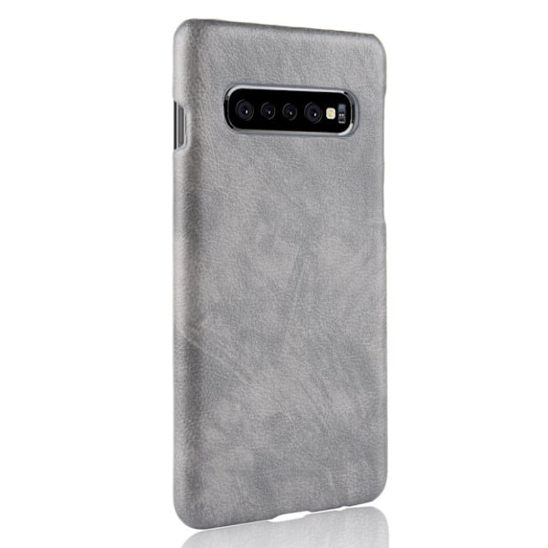 Samsung Galaxy S10 Plus litchi läderfodral - Grå Silvergrå
