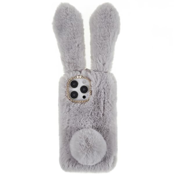 Fluffy Rabbit iPhone 14 Pro skal - Silver/Grå Silvergrå