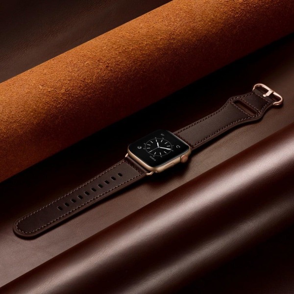 Apple Watch (45mm) textured genuine leather watch strap - Dark B Brun