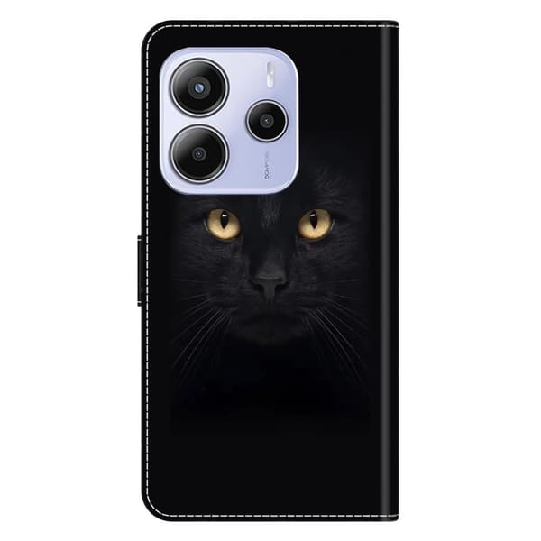 Xiaomi Redmi Note 14 5G Etui med magnetisk lås 3D-mønster Læderpung Telefoncover - Sort Kat Black