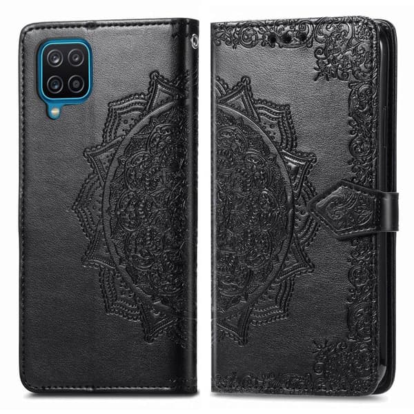Mandala Samsung Galaxy A12 5G nahkakotelo - Musta Black