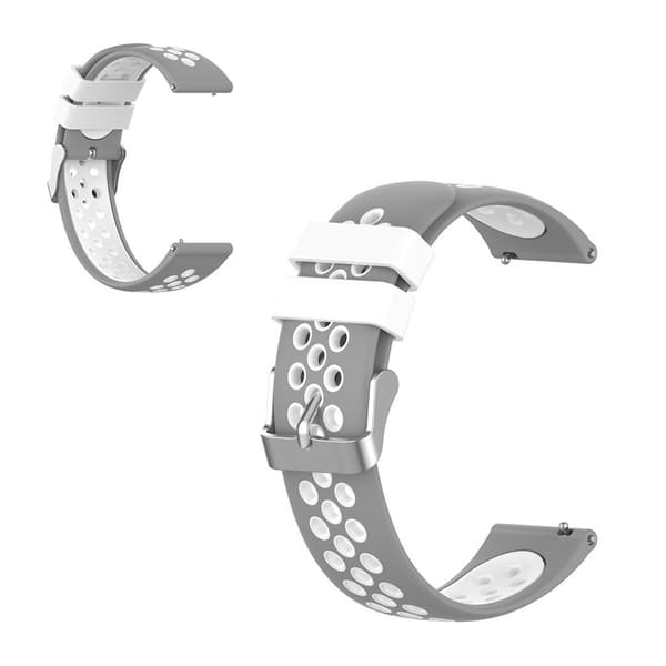 22mm Universal dual color + loop silicone watch strap - Grey / White Silvergrå