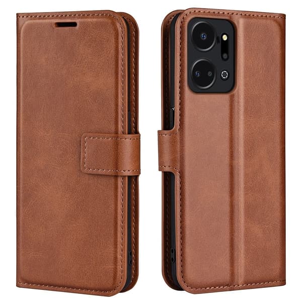 Hållbart konstläder Honor X7a fodral med plånbok - Brun Brun