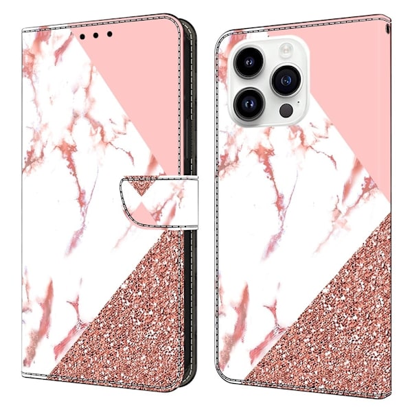 iPhone 16 Pro Max Plånboksfodral Mönster Tryck Stativ Läder Flip Telefonskal - Triangulär Marmor Rosa