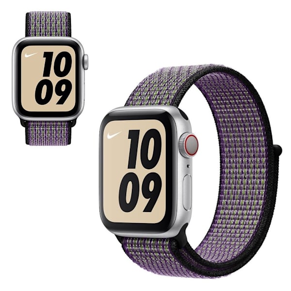 Apple Watch Series 5 40mm solid farve nylon urrem - Lilla / Grøn Silver grey